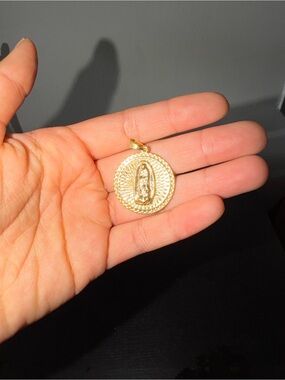 Gold Virgin Mary Medallion Pendant - Religious Women's Jewelry